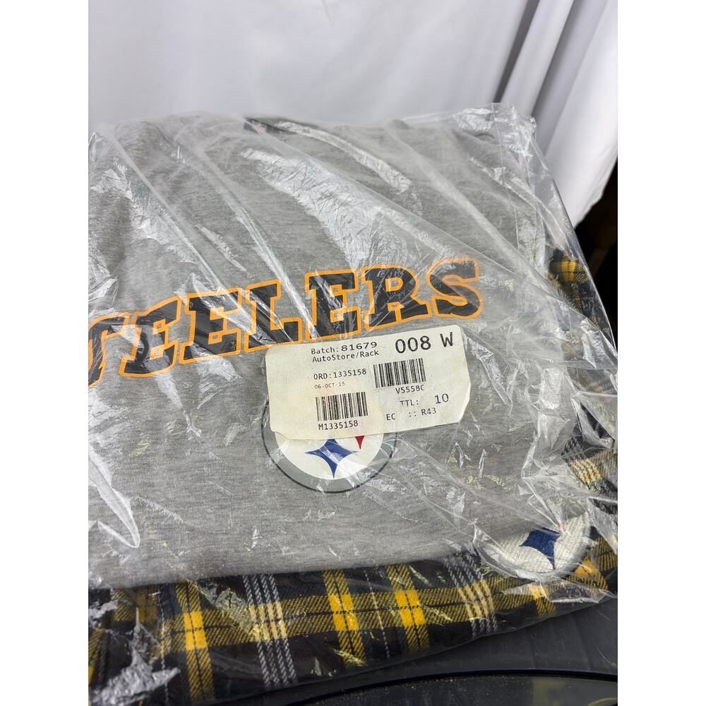 Steelers NFL Grey Hoodie & Yellow Plaid Flannel Set- New - S